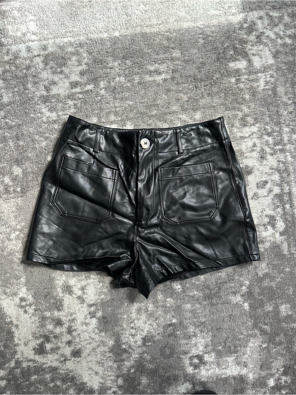 Anthropologie Black Faux Leather High-Waist Shorts